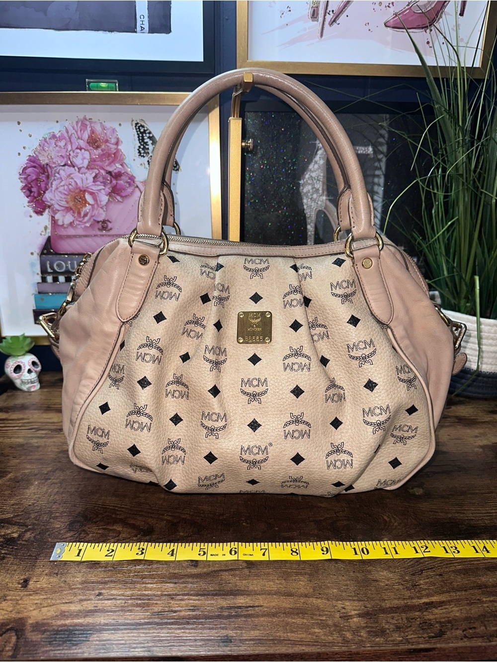 MCM Pink Logo Visetos Dome Satchel with Gold Plaque - Picture 12 of 16
